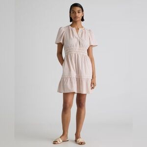 Quince Women Striped 100% Organic Cotton Poplin Tiered Mini Dress Size XS